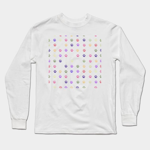 Colorful doodle paw prints Long Sleeve T-Shirt by GULSENGUNEL